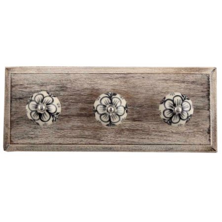 Black Leaf Round Ceramic Wooden Hooks